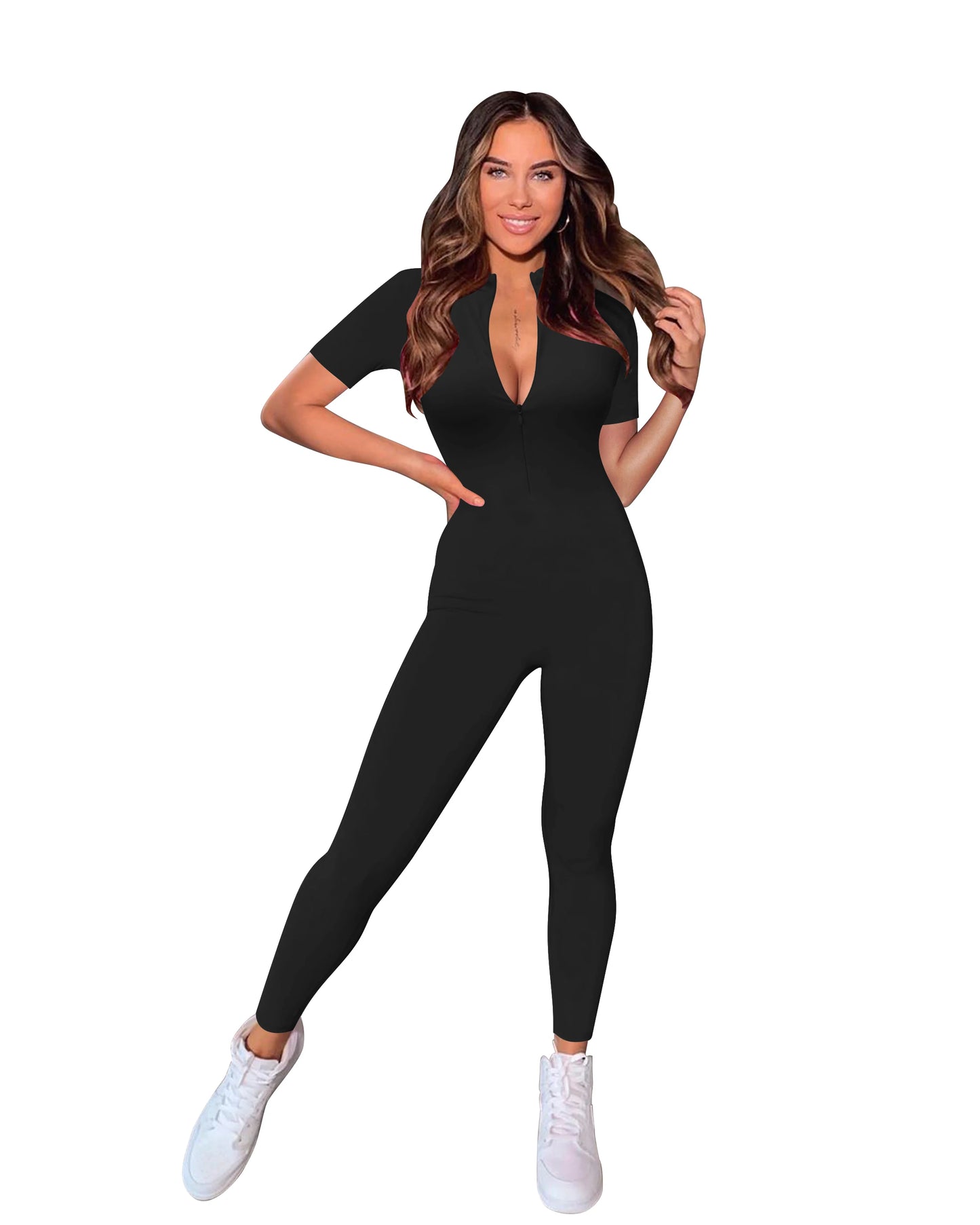 V Neck Bodycon Jumpsuit