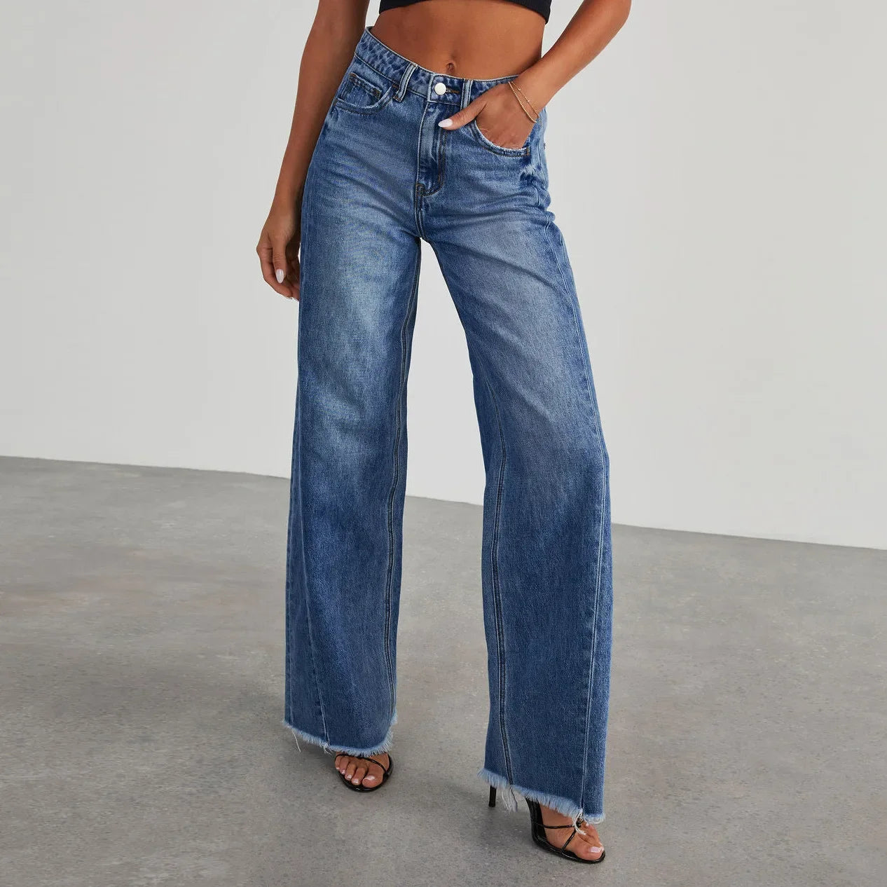 Straight-leg Furred Jeans,