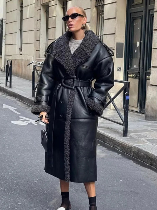 Faux Fur Leather Long Jacket