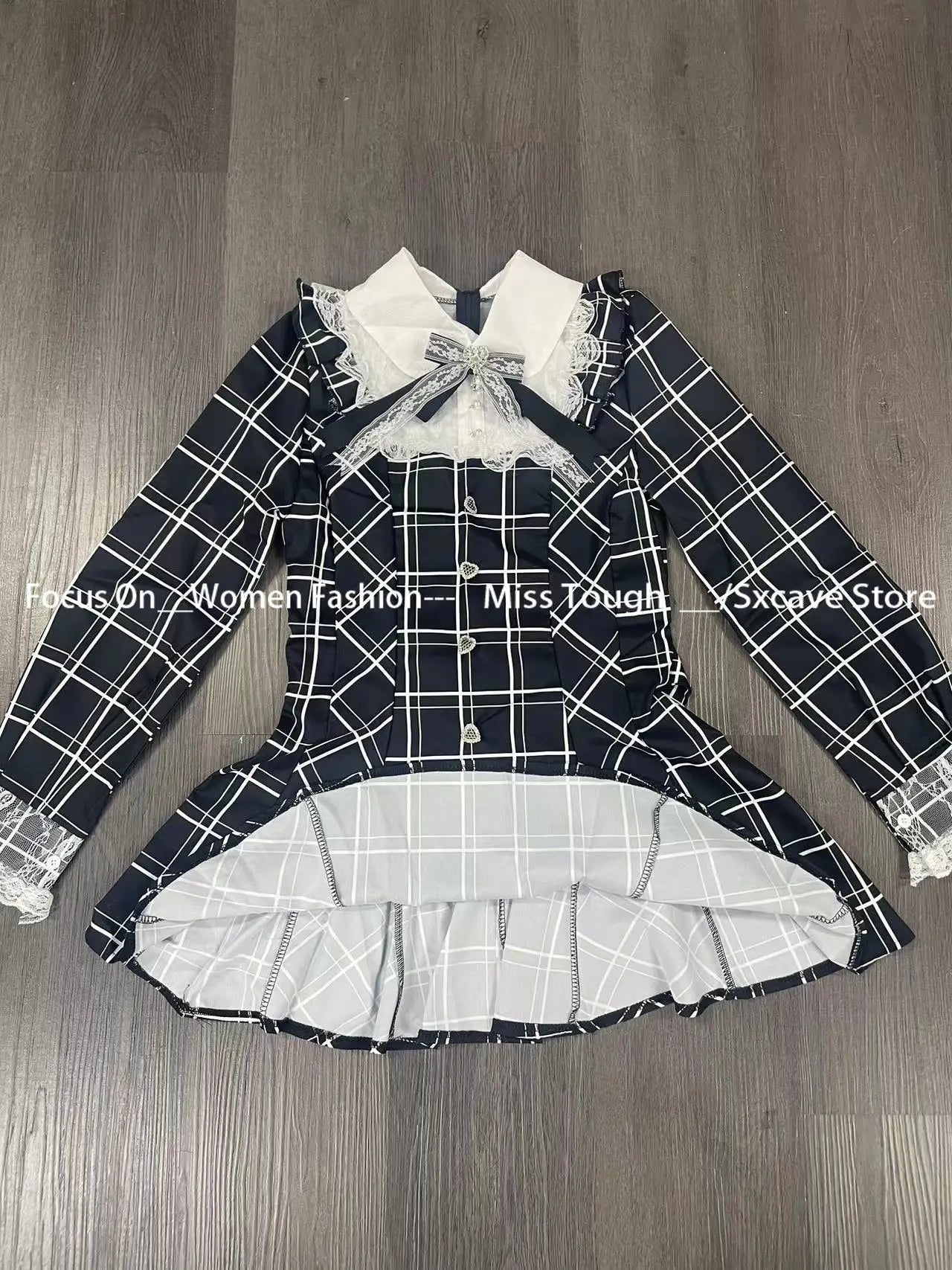 Sweet Bow Black Plaid SlimFit Lolita Dress for Women