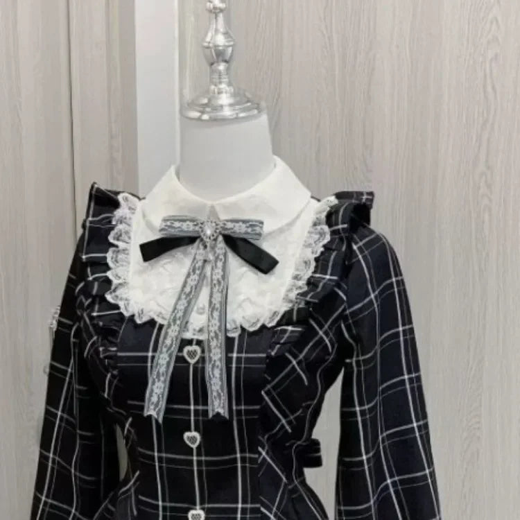 Sweet Bow Black Plaid SlimFit Lolita Dress for Women