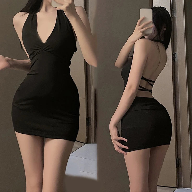 Erotic Dress V Neck Slim Backless