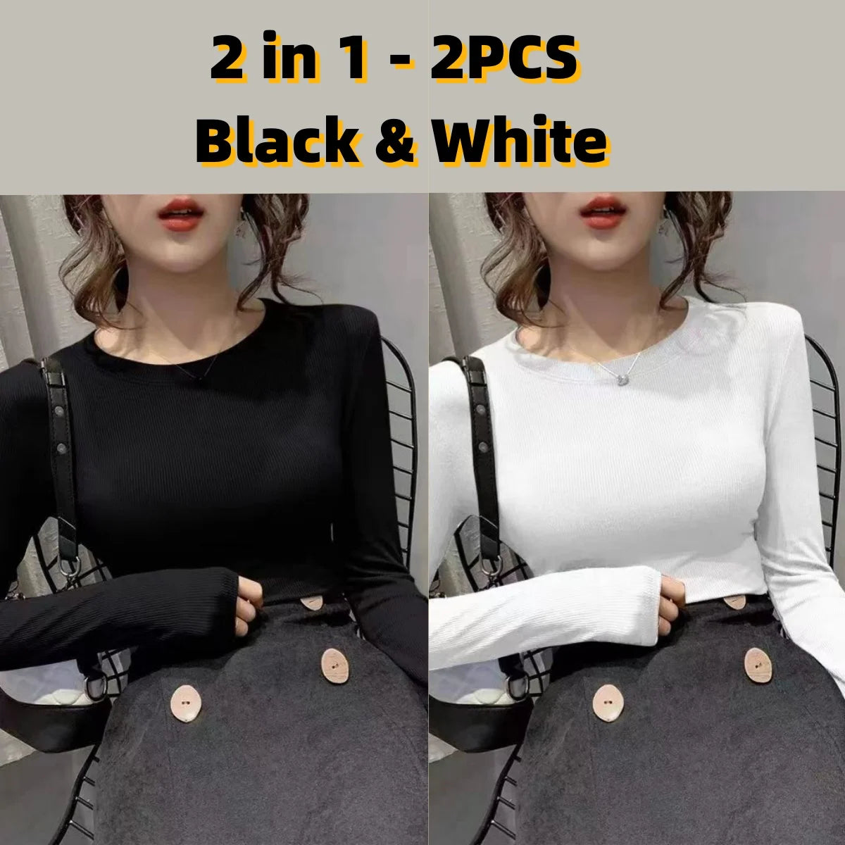 Slim T-Shirt Top  Long Sleeve Elastic