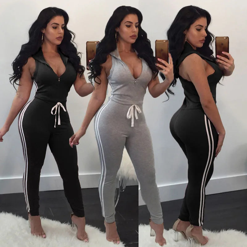 V-neck Striped Jumpsuits