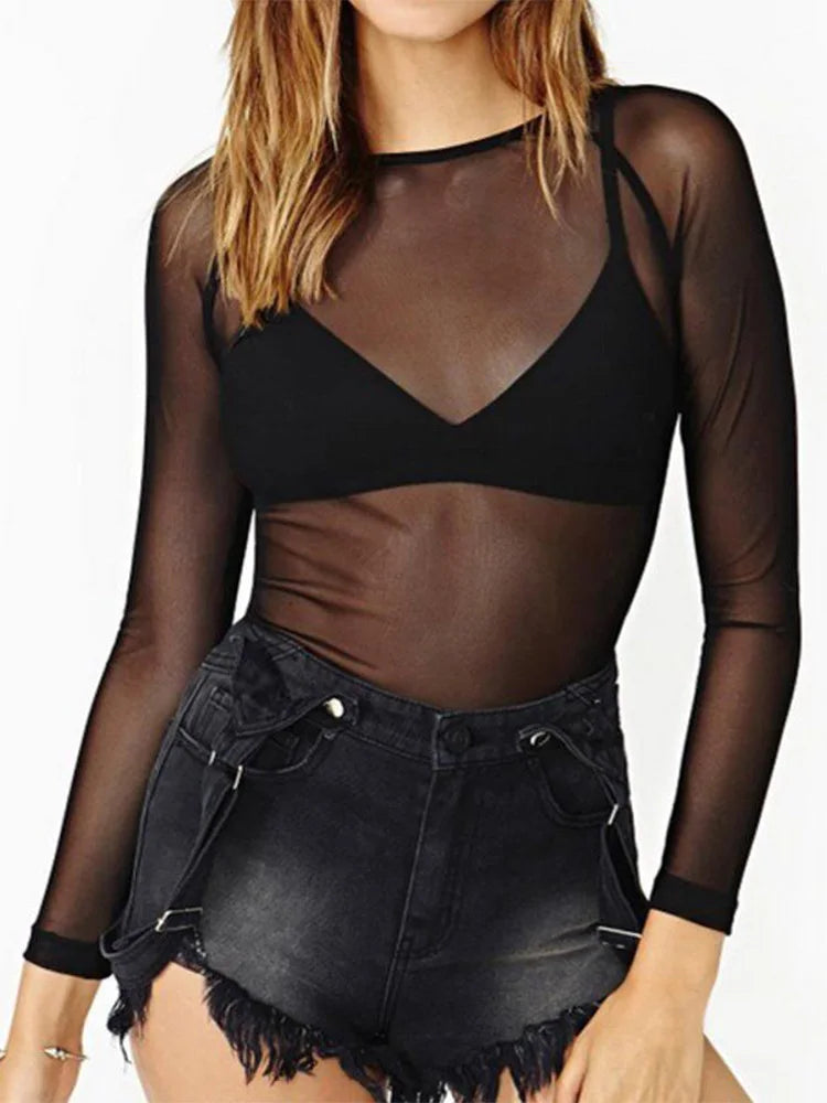 Long Sleeve Mesh Top T Shirts