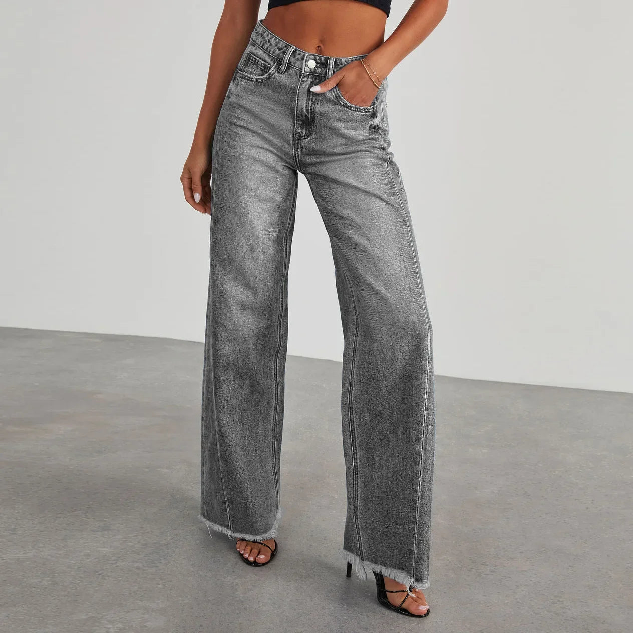 Straight-leg Furred Jeans,