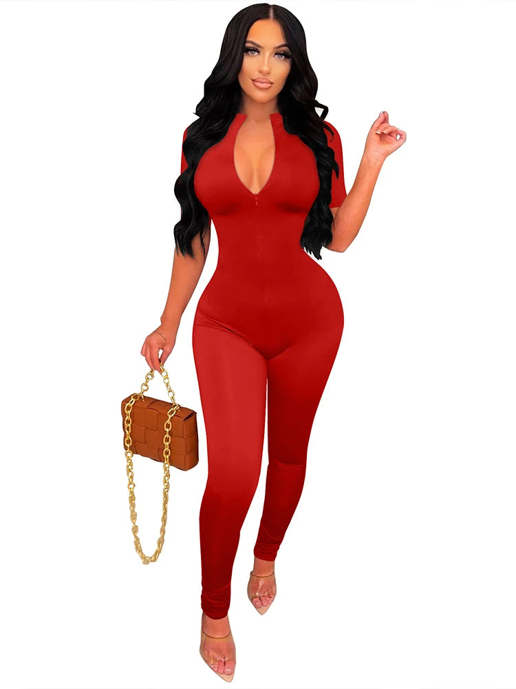 V Neck Bodycon Jumpsuit