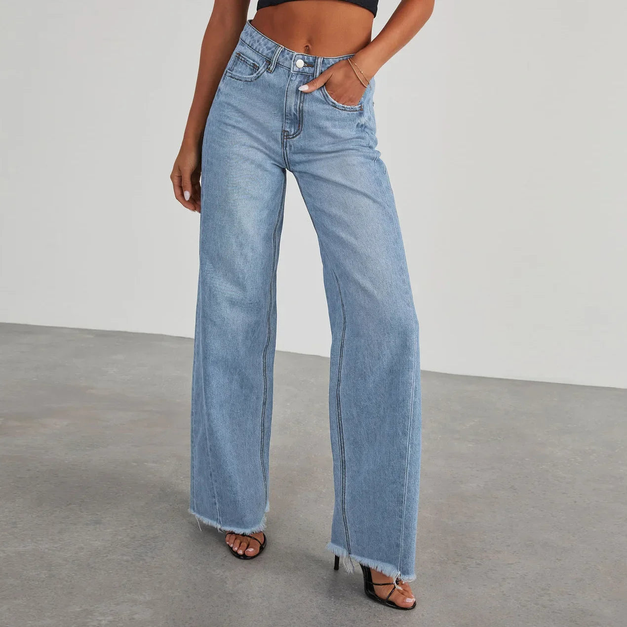 Straight-leg Furred Jeans,