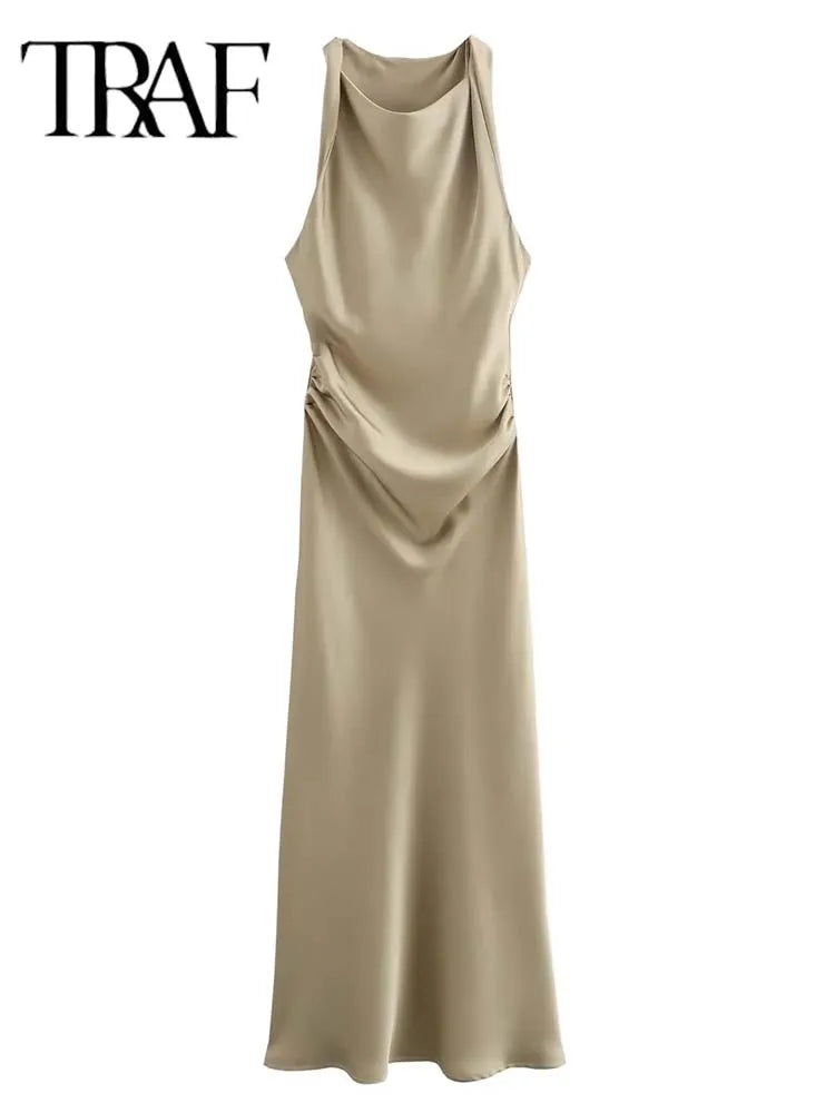 Satin Long Midi Dress