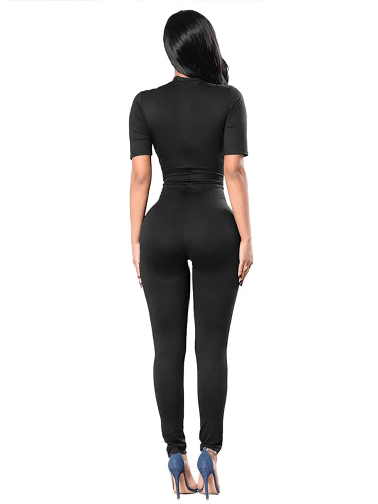 V Neck Bodycon Jumpsuit