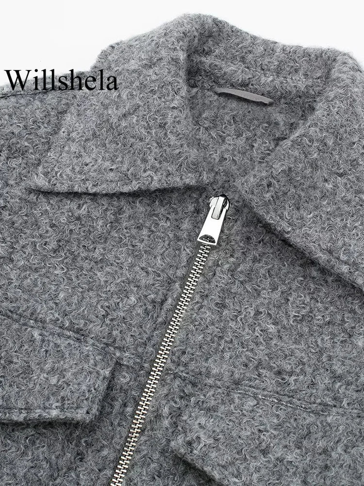 Grey Front Zipper Jackets