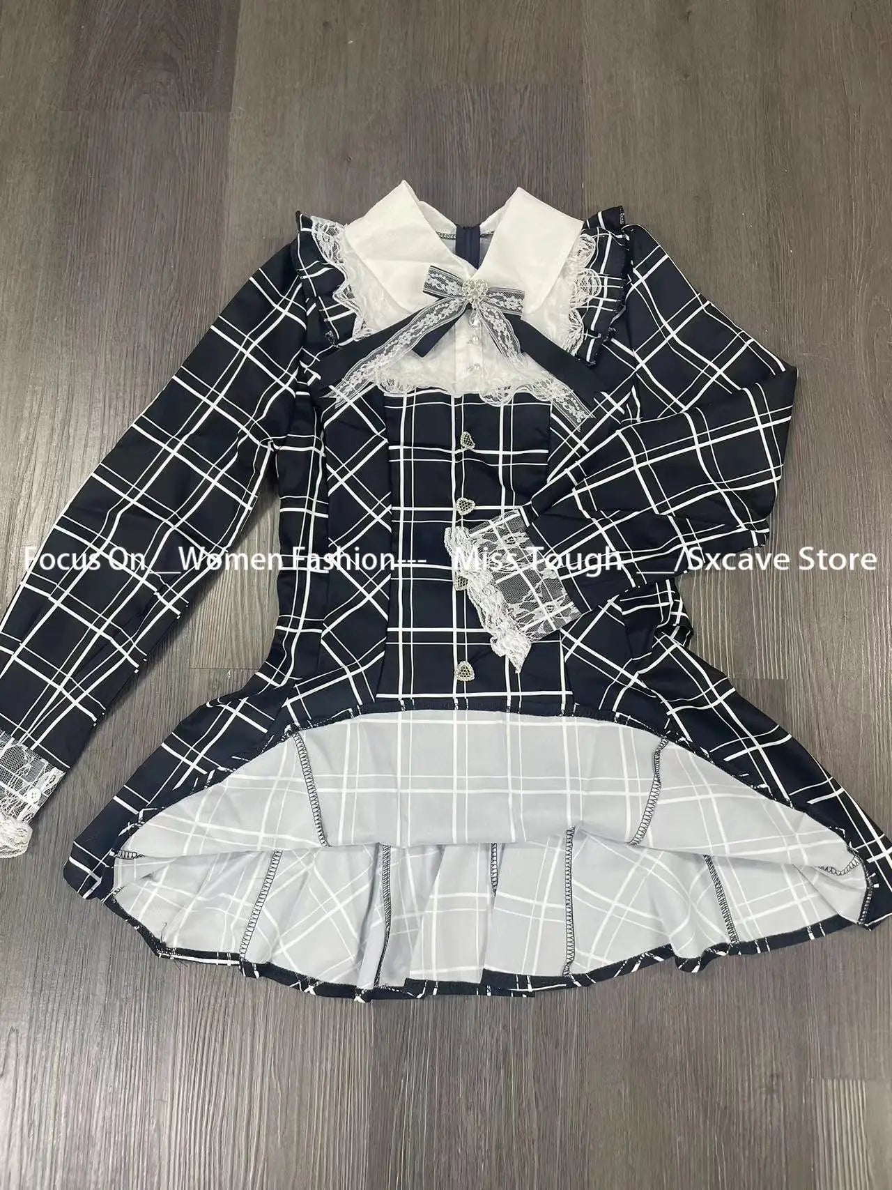 Sweet Bow Black Plaid SlimFit Lolita Dress for Women