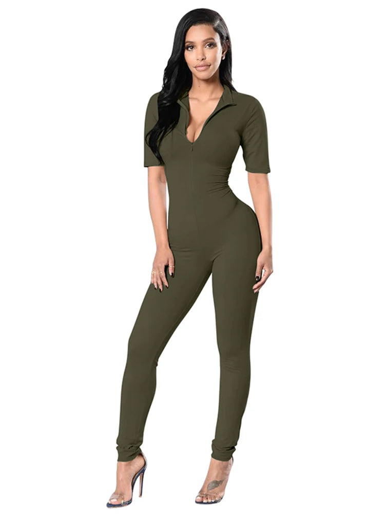 V Neck Bodycon Jumpsuit