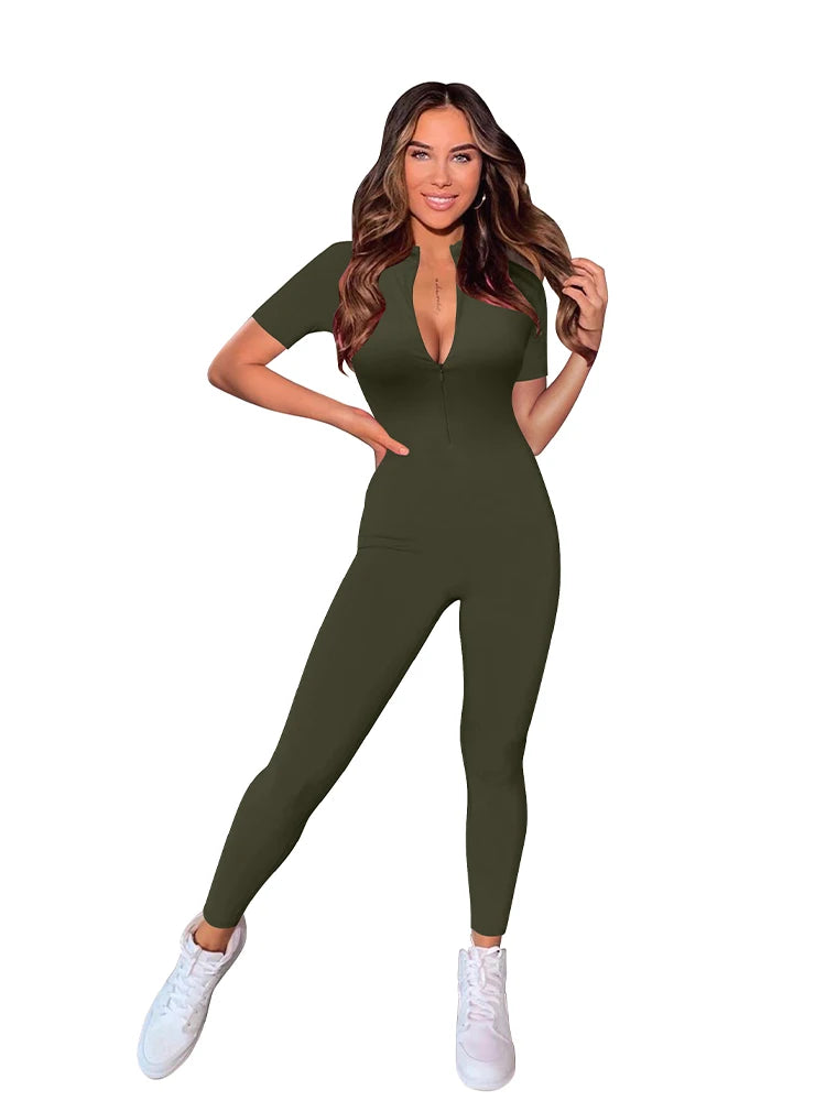 V Neck Bodycon Jumpsuit