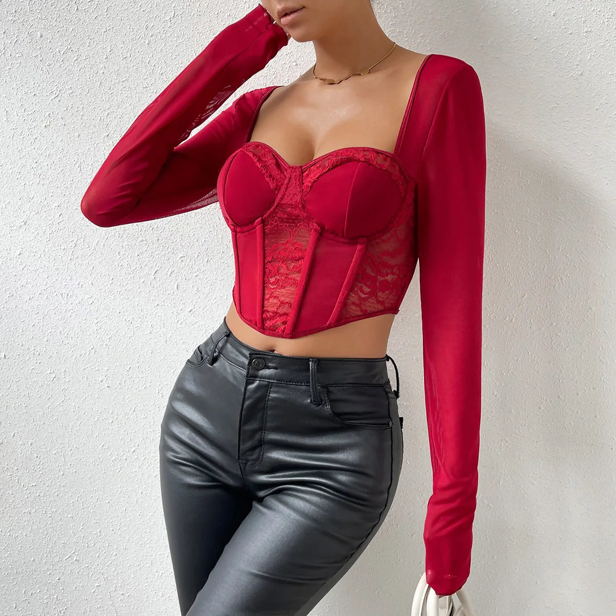 Long Sleeve Mesh Crop Top