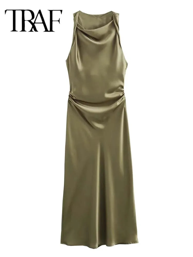 Satin Long Midi Dress